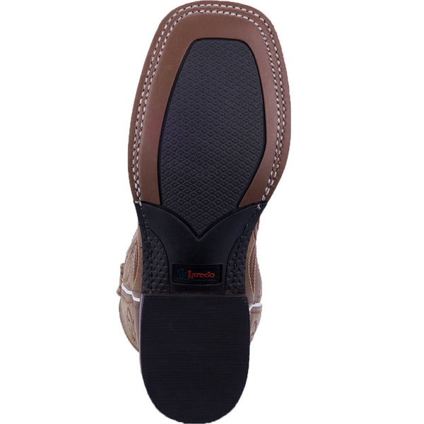 black sole with brown trim around toes