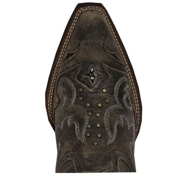 pointed toe on dark brown boot