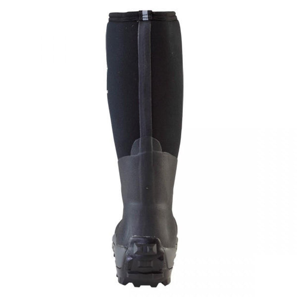 back of black and grey rubber pull on boot