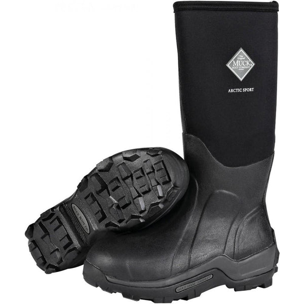 two black and grey rubber pull on boots