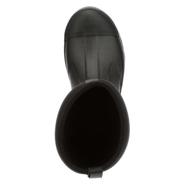 top view of grey and black pull on rubber boot