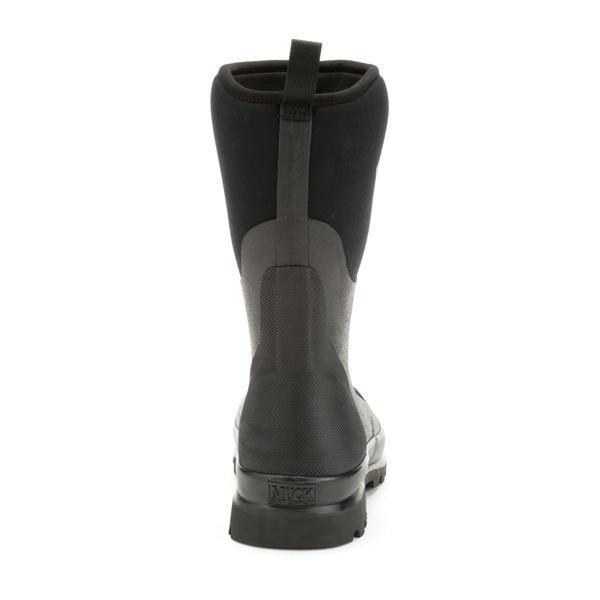 back of grey and black pull on rubber boot 