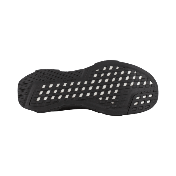 black outsole with white criss-cross accents
