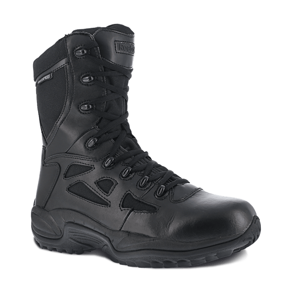 high top black boot with black laces and eyelets