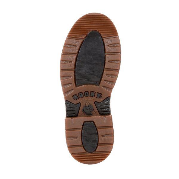 brown sole with black heel and footbed
