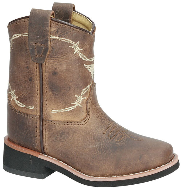 toddler cowboy boot with barbed wire design embroidered on shaft