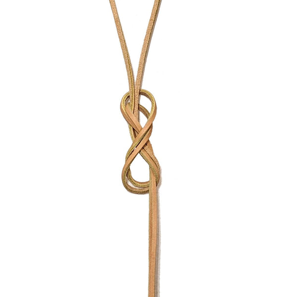 tan leather shoe lace tied in figure eight knot