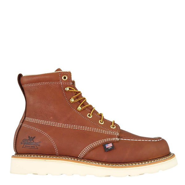 brown/red mid-rise boot with yellow and brown laces and white sole
