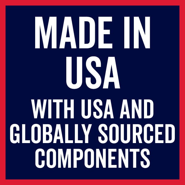 image text: Made in USA with USA and Globally Sourced Components