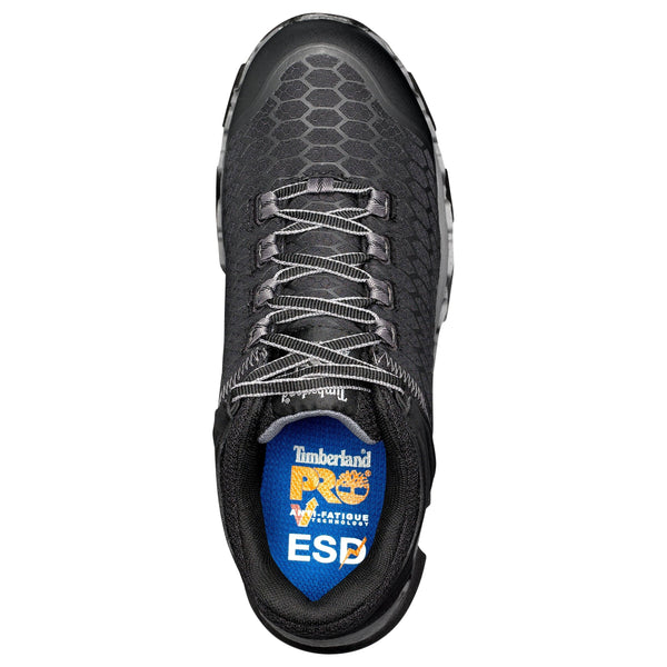 womens athletic boot all black with silver stitching and laces top view