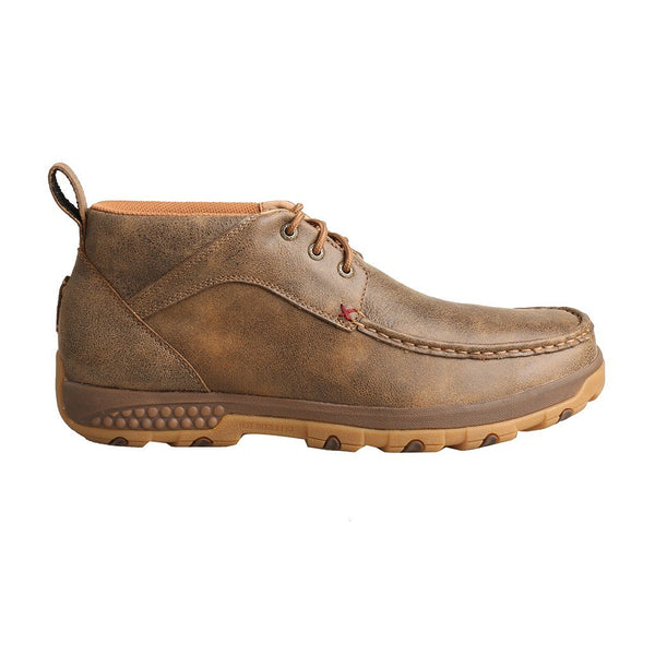 mens brown moc with orange interiors and bootstrap right view