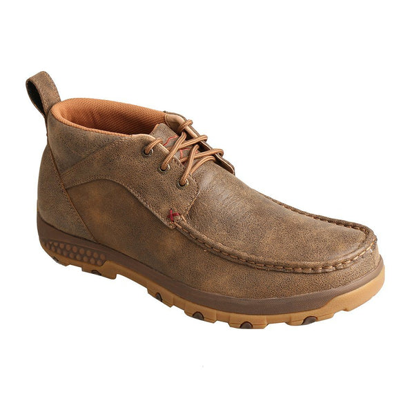 mens brown moc with orange interiors and bootstrap