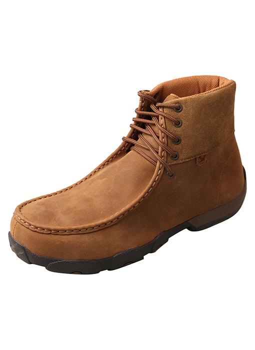 Laced Midheight boots w/ various shades of brown front left view