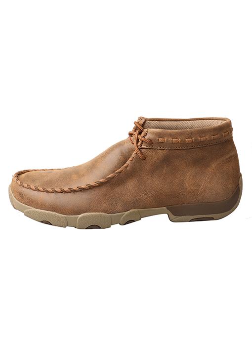 Brown Moc with Tan Soles and laced accents left view