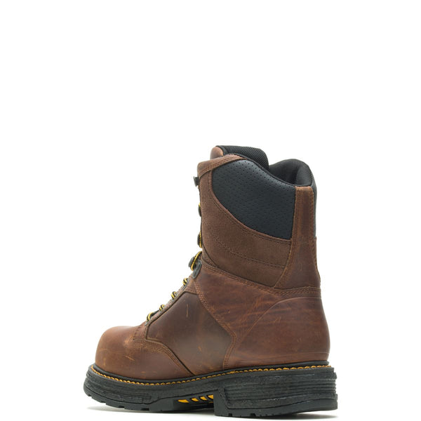 Men's Brown Boots with yellow laces/trim and black sole left corner view