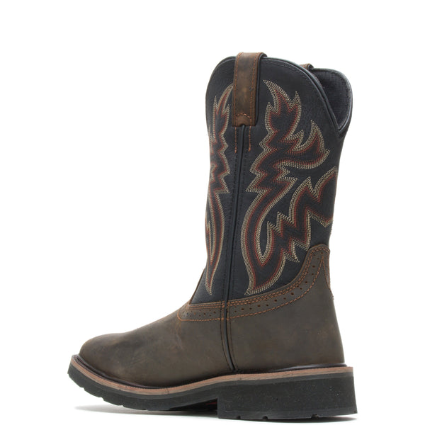 Men's Brown boot with flame embroidery on Shaft.  back View