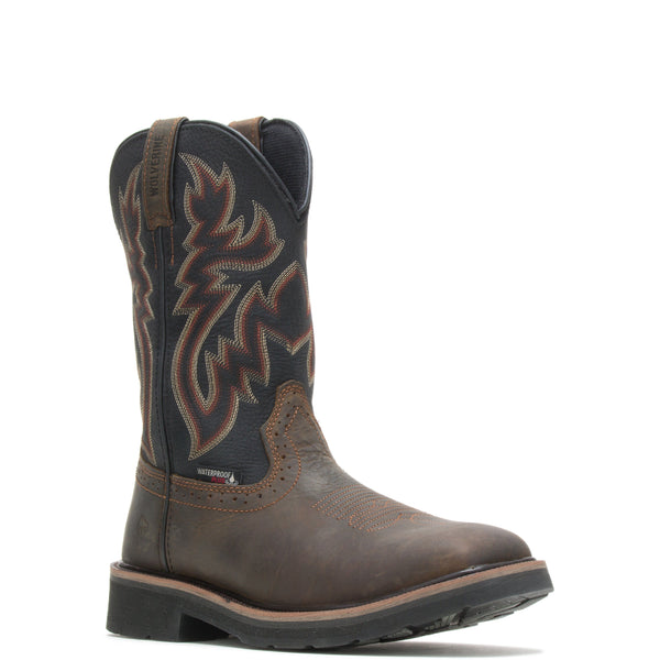 Men's Brown boot with flame embroidery on Shaft.