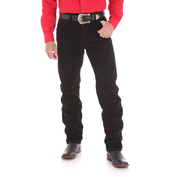 man in bright red solid shirt and black pants