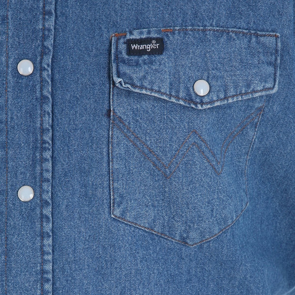 men's blue shirt embroidered front pocket