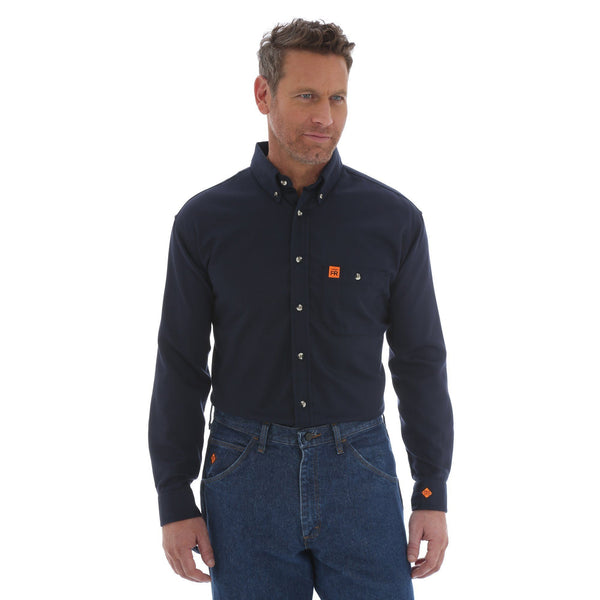 Main in Solid Blue button up no belt