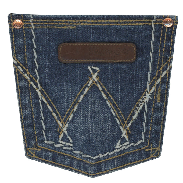W embroidered on jeans back pocket