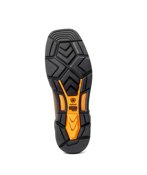 Close-up of a black and orange sole with geometric pattern on a white background