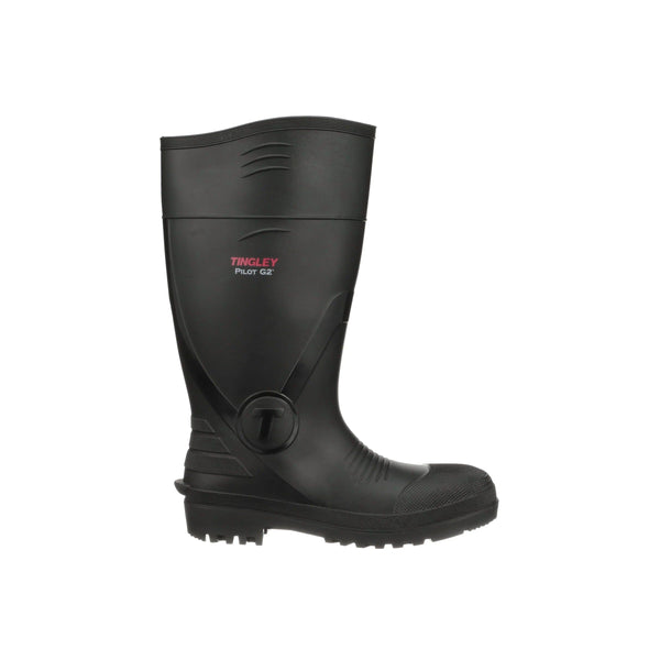 Right side view of black rubber boot with Tingley branding on a white background