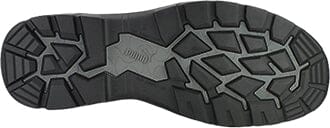 Close-up of a black and gray outsole of a shoe