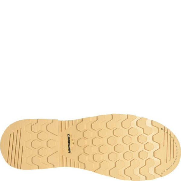 Tan boot sole with brand logo on a white background
