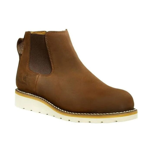 Brown leather boot with a white sole on a white background