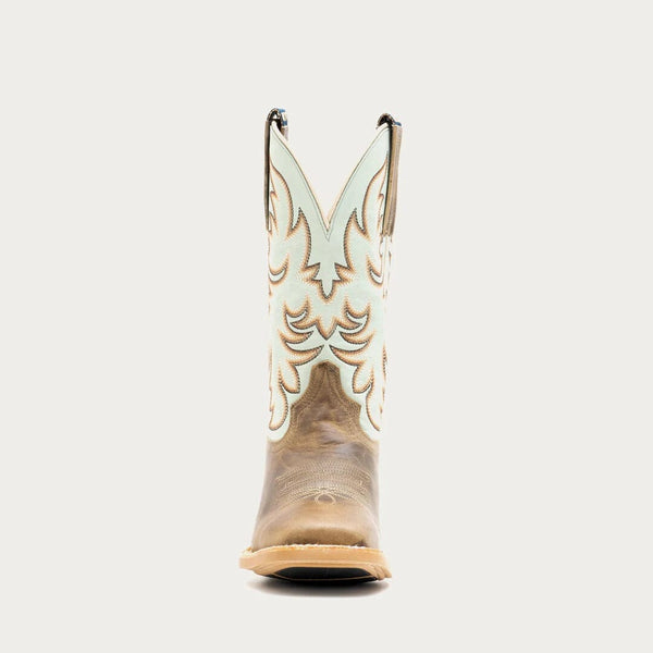 Hyer Women's - 11" Topeka Tan and Blue Western Boots - Wide Square Toe WOMENS BOOT WESTERNSQUARE TOEHYER INC