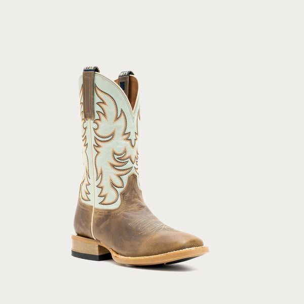 Hyer Women's - 11" Topeka Tan and Blue Western Boots - Wide Square Toe WOMENS BOOT WESTERNSQUARE TOEHYER INC
