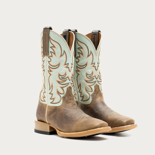Hyer Women's - 11" Topeka Tan and Blue Western Boots - Wide Square Toe WOMENS BOOT WESTERNSQUARE TOEHYER INC