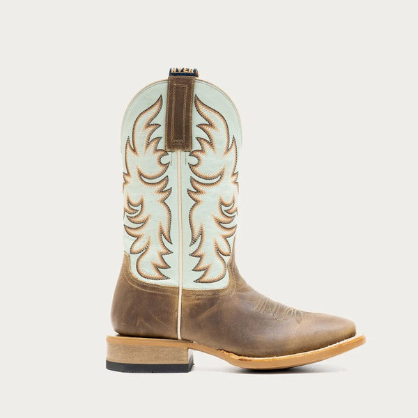 Hyer Women's - 11" Topeka Tan and Blue Western Boots - Wide Square Toe WOMENS BOOT WESTERNSQUARE TOEHYER INC