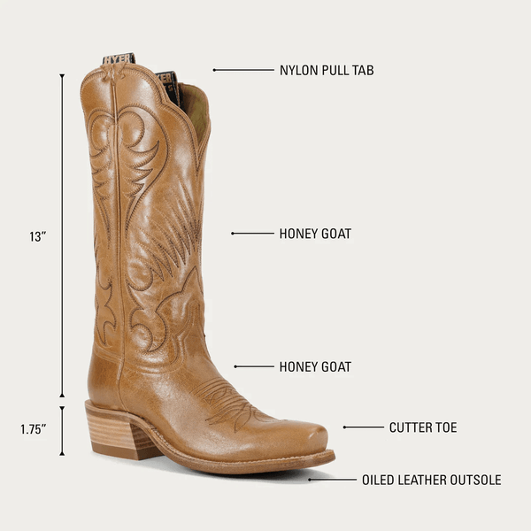 Hyer Women's - 13" Leawood Honey Goat Leather Western Boots - Cutter Toe WOMENS BOOT WESTERNHAND - MADEHYER INC
