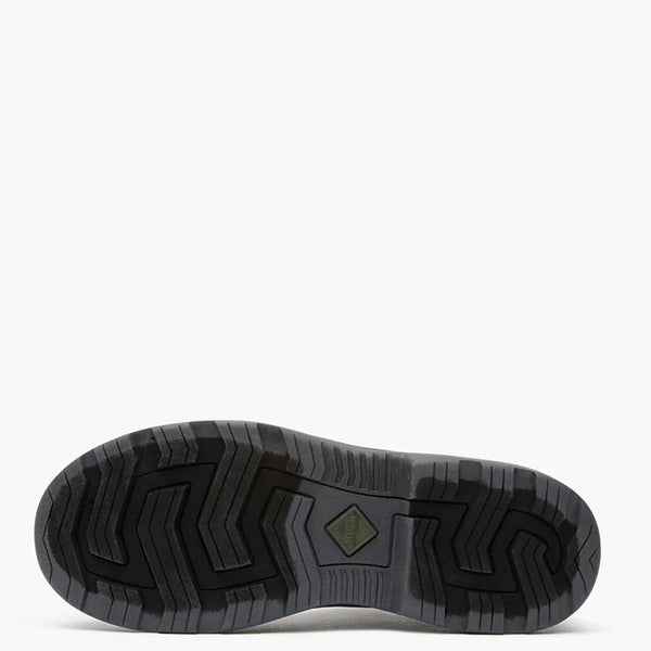 Close-up of a black sole with tread pattern on a white background