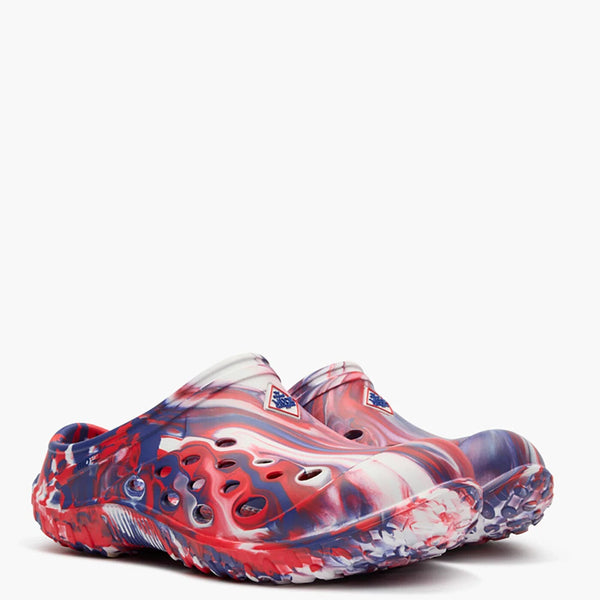 Colorful marbled clog shoe on a white background