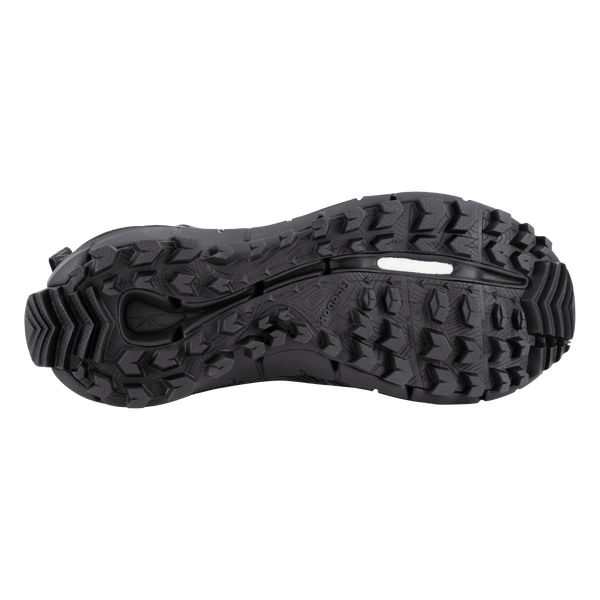 Black hiker work boot sole on a white background