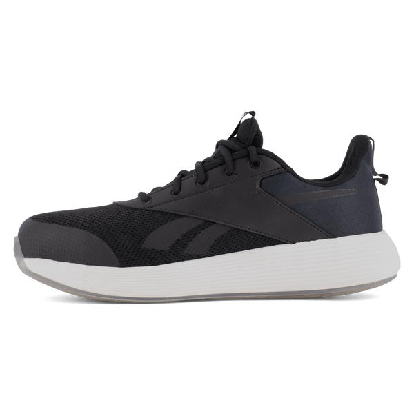 Black and white athletic shoe on a white background