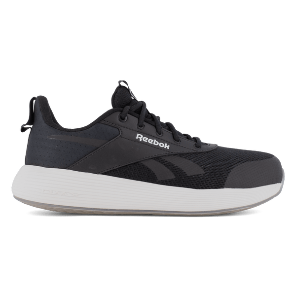 Black athletic shoe on a white sole
