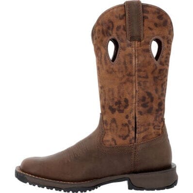 Rocky Women's - 12" Rosemary Leopard Pull - On Western Boot - Square Toe WOMENS BOOT WESTERNSQUARE TOEROCKY SHOES & BOOTS INC