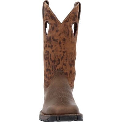 Rocky Women's - 12" Rosemary Leopard Pull - On Western Boot - Square Toe WOMENS BOOT WESTERNSQUARE TOEROCKY SHOES & BOOTS INC