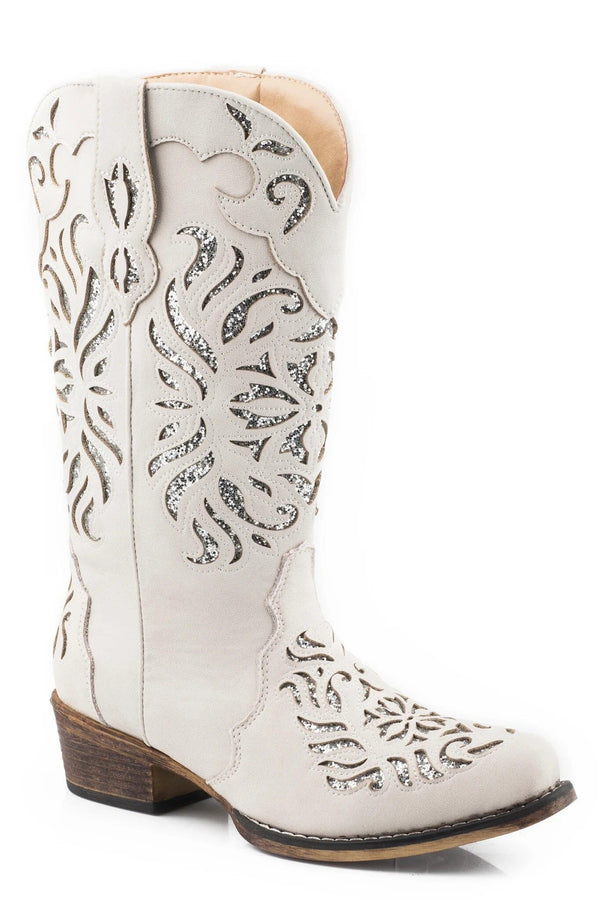 Roper Women's - 13" Riley Glitz White Western Boots - Snip Toe