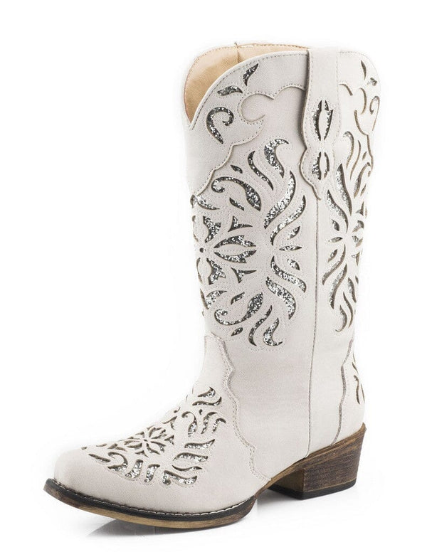 Roper Women's - 13" Riley Glitz White Western Boots - Snip Toe WOMENS BOOT FASHIONROPER APPAREL & FOOTWEAR