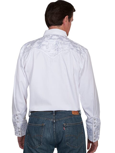 Scully Men's - Long Sleeve Snap Front Embroidered Western Shirt - White