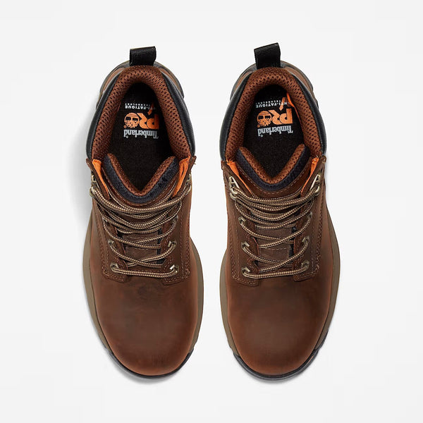 Pair of brown work boots on a white background