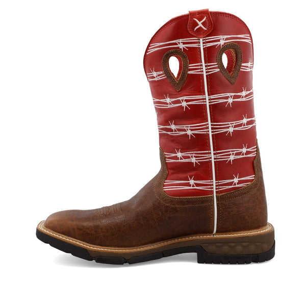 Twisted X Men's - 12" Red Leather Western Work Boot - Square Toe MENS WESTERN SQUARETOETWISTED X BOOTS