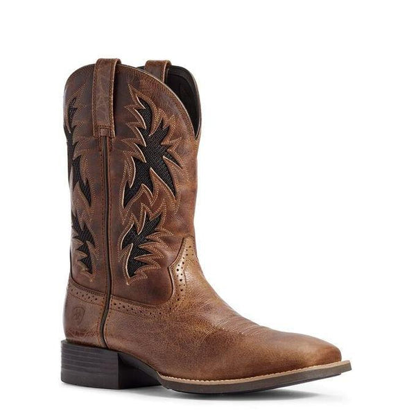Brown cowboy boot with dark brown inlays 