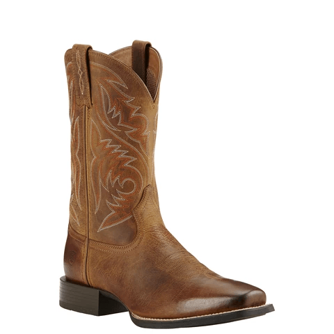 Light brown cowboy boot with white embroidery 