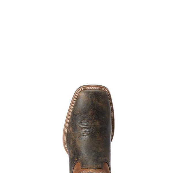 square toe on dark brown cowboy boot
